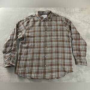 32 Bar Blues Shirt Plaid Flannel Long Sleeve Button Mens XL Gray Brown White